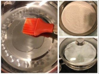 step6: 蒸碟掃油，將糕糊倒入，包上錫紙，水滾後大火蒸20分鐘