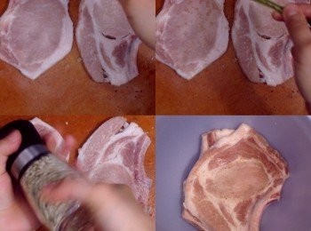 step2: 兩面灑上糖、鹽、胡椒粉，抹勻後醃上10分鐘備用