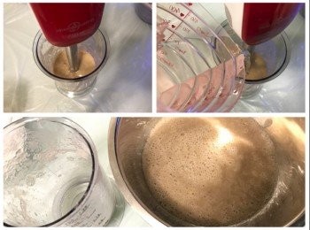 step4: 用攪拌機將香蕉打成蓉，加入糖水打勻，過篩