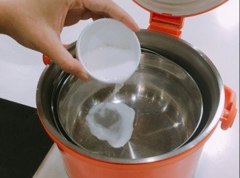 step3: 先倒入石膏粉漿（確保已攪勻）到真空煲