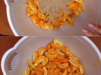 step4: 金桔切好後加入砂糖拌勻，之後放置4－5小時，最好過夜