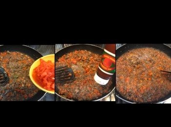 step7: 再加入蕃茄粒同茄汁。
一路翻炒4-5分鐘，試味。