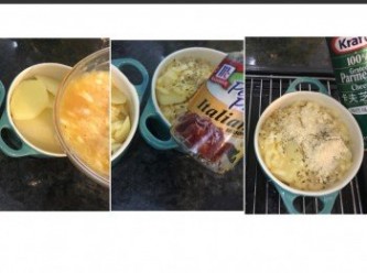 step6: 混合蛋液倒入薯片中。
加上香草碎同芝士粉。