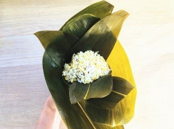 step9: 兩邊加上糉葉，以防止材料流出。