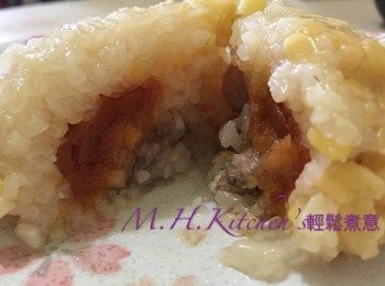 step13: 放涼包好放雪櫃，要吃時取出，開鍋子水滾隔水加蓋蒸，25～30分鐘熄火 ，注意燙手卸糭葉放碟