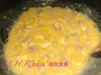 step11: 加入蛋漿，豬脾肉拌勻即成～