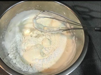 step4: 用手打器快速（輕力）拌勻，加入1匙菜油拌勻