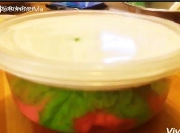 step7: 完成圖案後，最後放兩湯匙椰漿落頂部覆蓋 雪兩小時 完成