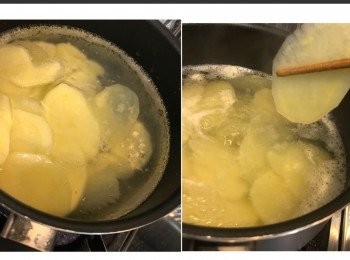 step3: 煲一煲水！大火灼薯片約2分鐘。視乎厚薄而定。