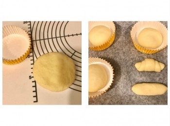 step6: 將麵團輕力壓平，壓出剩餘空氣，包好，滾圓，修口向下，放在焗盤上
在麵團上噴些少水，蓋上保鮮紙，放入密閉空間發酵約50分鐘至兩倍大