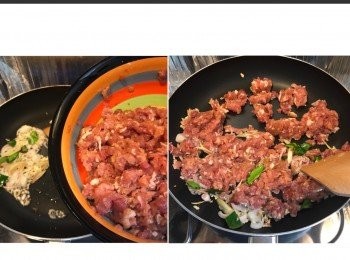 step5: 之後加入肉碎炒勻。