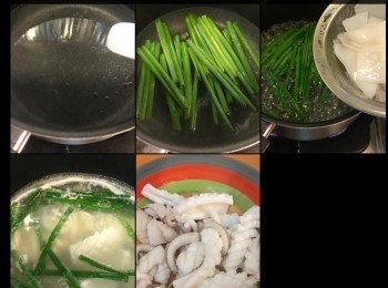 step4: 魷魚。
煲水落蔥同鹽先汆水！
約2分鐘。成型。約8成熟。