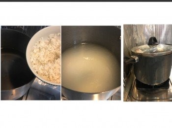 step3: 大火。煲一煲水，水未滾落米。
蓋蓋要保留那隙。