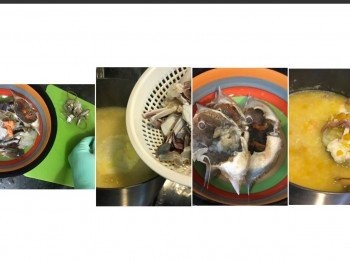 step7: 處理三點蟹。
刷洗，去鰓，剪件。

留起蟹蓋備用。
大火落蟹件。
轉小火煲半小時。