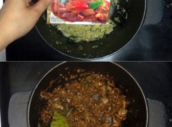 step6: 燒熱鍋，下油(多一點都ok)
將所有配料先炒香，再下巴東醬炒勻