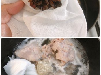 step5: 另外花椒八角用魚袋入好，亦放入鍋內；
