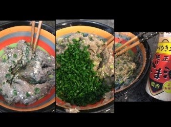 step2: 加入魚露，胡椒粉，麻油同大量蔥。順時針攪勻。