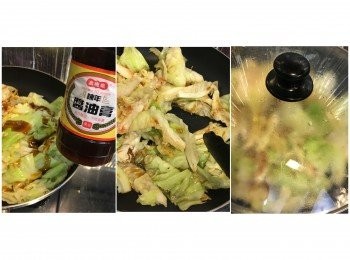 step5: 椰菜開始淋，加入醬油膏炒勻。
蓋蓋再焗約1分鐘！