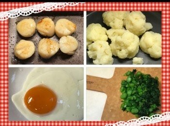 step10: 為了準備大少爺的飯盒， 還加上干煎帶子、煎蛋一隻，椰菜花和菜飯， 營養均衡😋