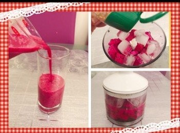 step9: 芝芝火火果茶， 做法和芝芝芒芒一樣， 只是把芒果粒改為紅火龍果粒。