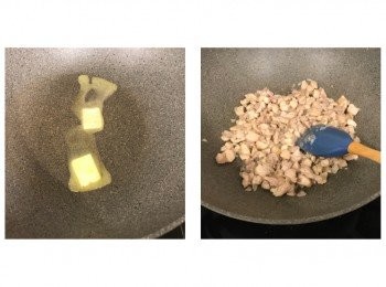 step3: 牛油起鑊，先爆香葱頭碎，加入<a href="https://bit.ly/2ZxapeY" target="_blank" data-keyword="雞扒" class="guide-link"><strong>雞扒</strong></a> <span style="display:inline-block;vertical-align:middle;margin-top:-3px;color:initial;border-radius:3px;padding:2px 3px;font-size:12px;line-height:14px;background:#87d300;color:#fff;">即買</span> 粒用中火炒至熟透