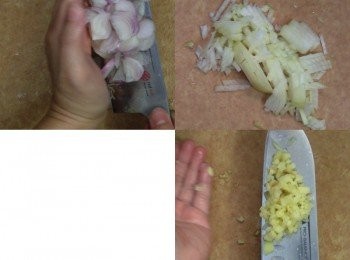 step4: 洋蔥、乾蔥、薑去皮切碎