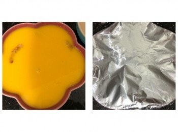 step3: 倒入蒸碟，用錫紙包住碟面