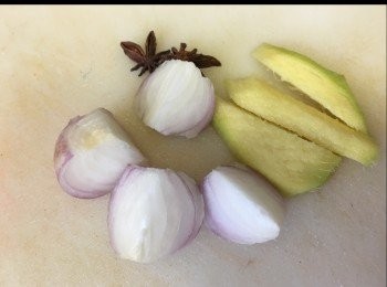 step3: ~薑、蔥切片、八角洗淨，加入煲內，倒入水煲滾，滾後熄火焗10分鐘。
~10分鐘後，再滾返水轉中火加入雞亦，滾後轉細火
煮5分鐘，熄火焗12分鐘。