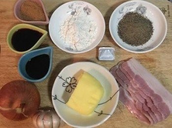 step1: 將<span class="group_1">食材</span>先秤好；高湯塊先用400g熱水泡開；