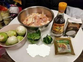 step1: 準備材料:
檸檬葉用手撕開， 雞用許少鹽少許酒癖走雪味， 茄子1分為4