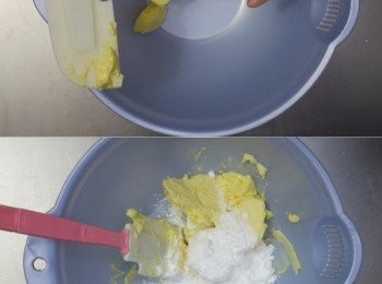 step12: 餅皮：
牛油先完全放軟，加入糖粉用刮刀拌勻