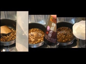 step6: 加入水要蓋過肉。
落老抽、冰糖。