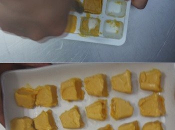step7: 之後用叉柄把製冰格的流心餡挖出，再入冰箱雪硬備用