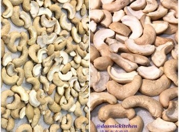 step7: 生腰果放入已經預熱的烤箱中，以150˚c 烘烤約6-7分鐘; 取出放涼備用