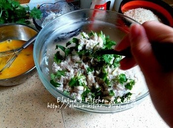 step5: 豆腐鯪魚肉冷藏30分鐘後取出 , 加入芫茜碎拌勻