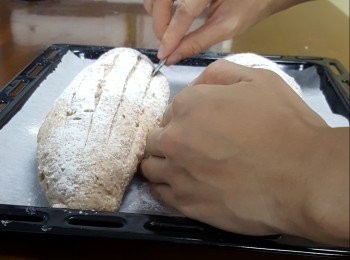 step19: 用刀片在麵包上界開花紋