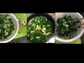 step2: 白菜洗淨，切碎。
大火煲滾水落白菜碎至軟身。
瀝乾水分備用。