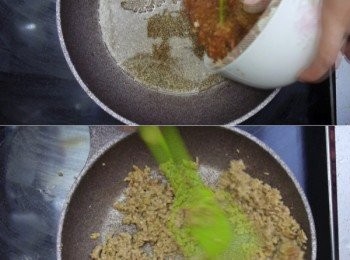step7: 原鍋再下一點油，下碎豬肉炒至全熟，
