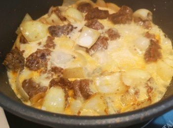 step8: 將巳混溝好的椰奶加入煲內煮滾，再加入魚露。