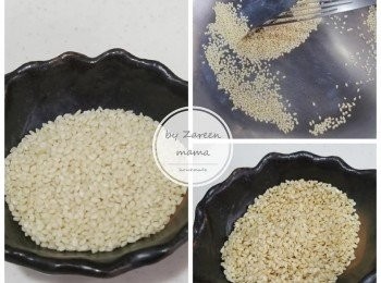 step3: 芝麻放白鑊炒，聞到陣陣芝麻香，就盛起。
