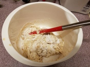 step3: 將所有麵粉，糖、塩，和水先混合好，再加發起酵母，搓成麵團。