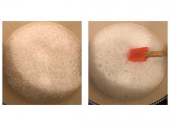 step2: 米洗淨後放入煲中，加入適量清水（平日煲飯的份量），中火煮3分鐘，水滾後搞勻，中火煮3分鐘