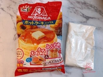 step1: Pancake粉加入牛奶和蛋，撈勻；