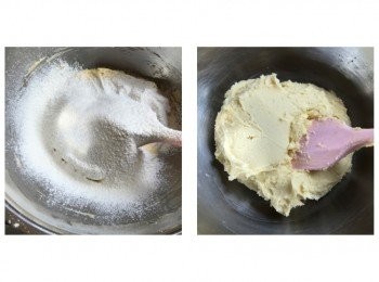 step4: 分兩次加入已過篩粉類用膠刮拌勻
150度預熱焗爐10分鐘