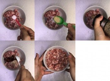 step7: 豬肉碎用醃料先拌勻備用