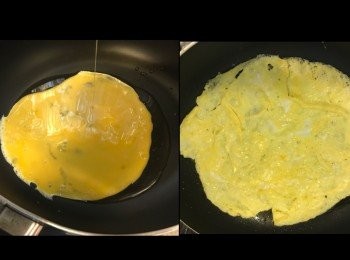 step4: 另起鑊，大火落油煎蛋再切絲。