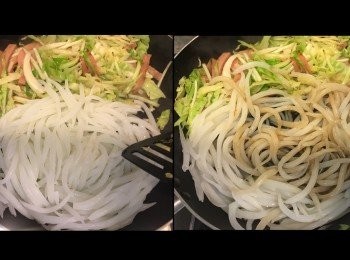 step7: 落銀針粉，再落調教好嘅醬汁。
炒勻。