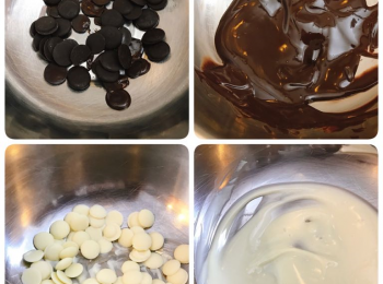 step6: 黑白朱古力分別用熱水座溶