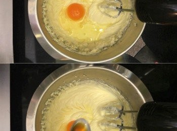 step8: 加入雞蛋、雲呢拿香油打勻
(想有點檸檬味可在此時加入檸檬皮和檸檬汁
想要朱古力味也可篩入15g可可粉)