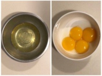 step1: 雞蛋分好了蛋黃及蛋白後，將蛋白放於雪櫃內保持低溫